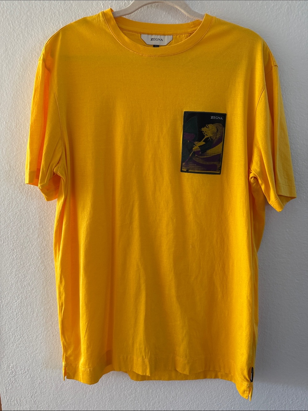 Zegna Bright Yellow Graphic Patch Logo Crewneck T-Shirt M
